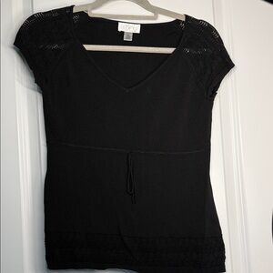 LOFT Black Lace Accent Blouse